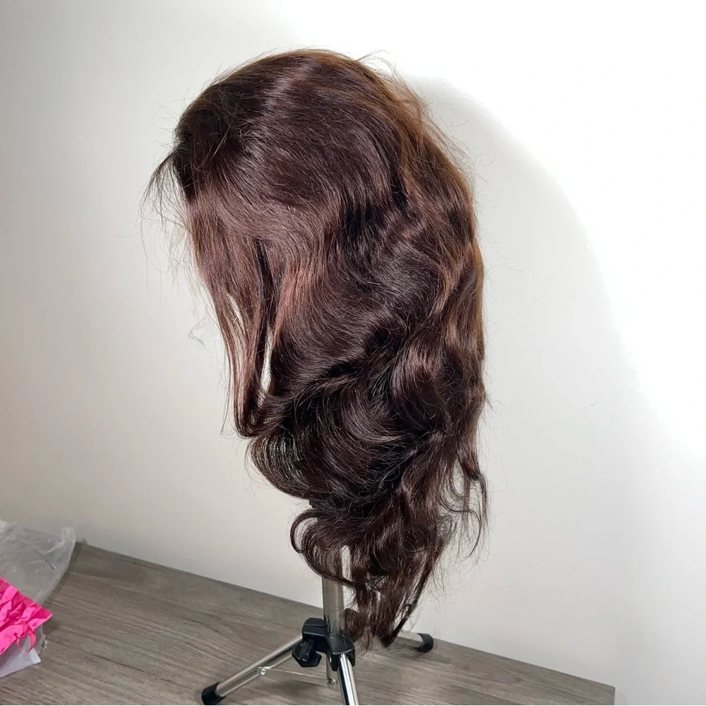 Chocolate Brown Human Hair Body Wave Lace Front 26 Inch Wig